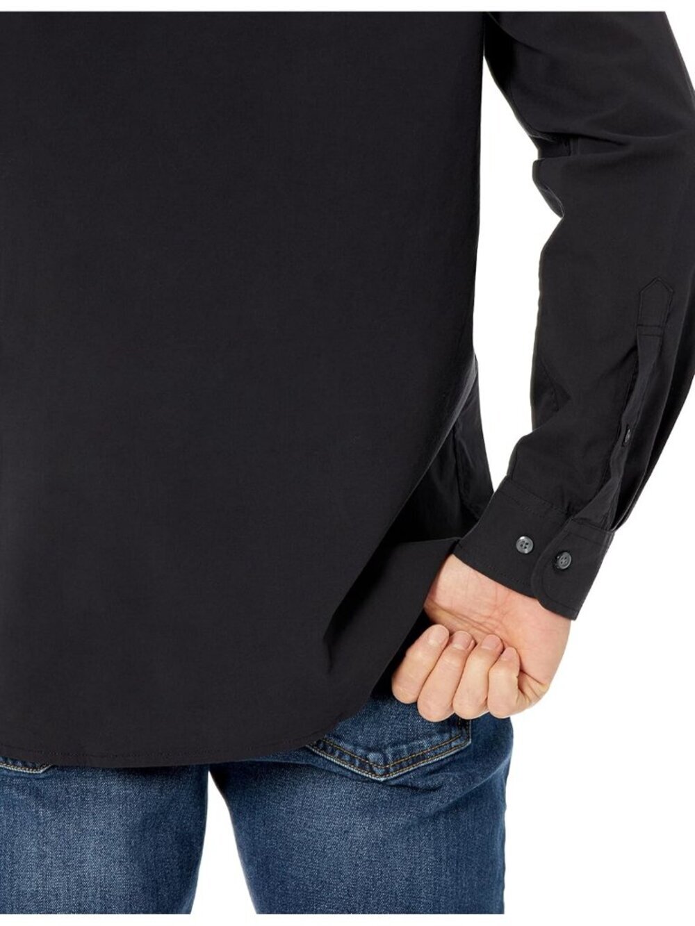 Men's Black 100% Cotton Imported Long-Sleeve Casual Poplin Shirt - Picture 4 of 6
